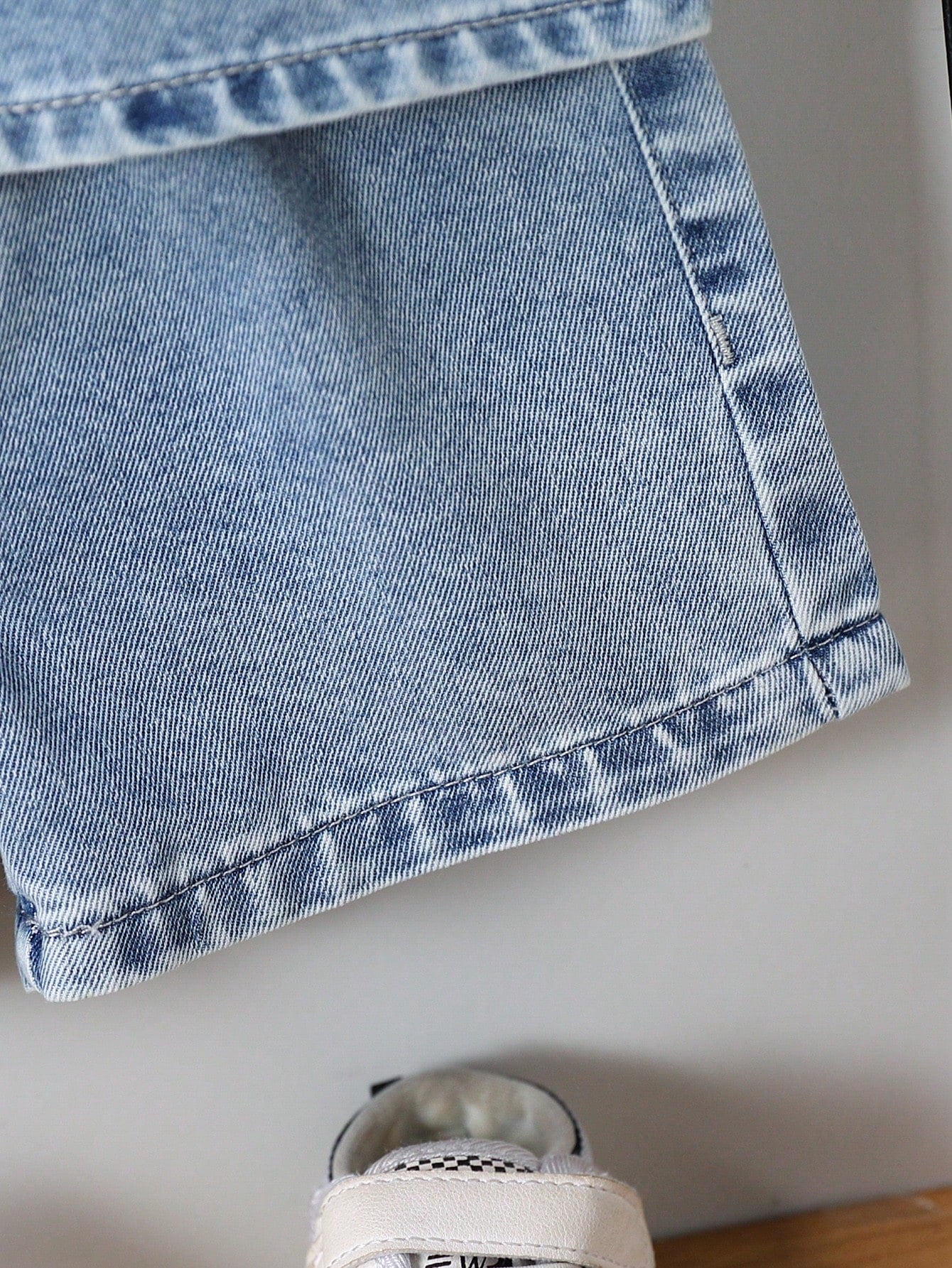 Playful Pals Baby Boys Denim 2-Piece Set,Summer Casual Blue City Break Outfit,Vintage Short Sleeve Button Shirt&Straight Shorts,Knight Embroidery Lapel Pocket