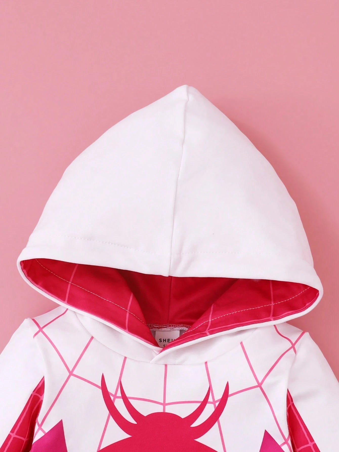 Playful Pals Baby Girl Contrast Color Patchwork Spider Print Hooded Jumpsuit