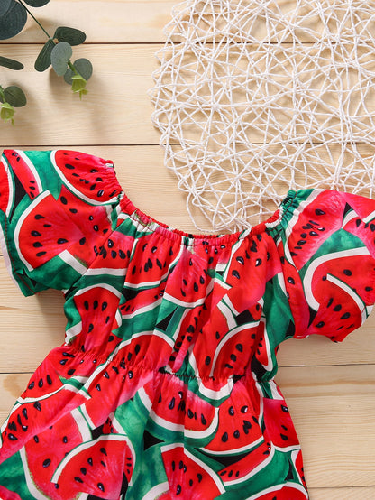 Playful Pals Baby Girl Watermelon Print Bodysuit With Headband