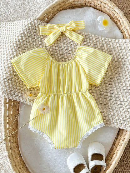 Playful Pals Baby Girl Watermelon Print Bodysuit With Headband