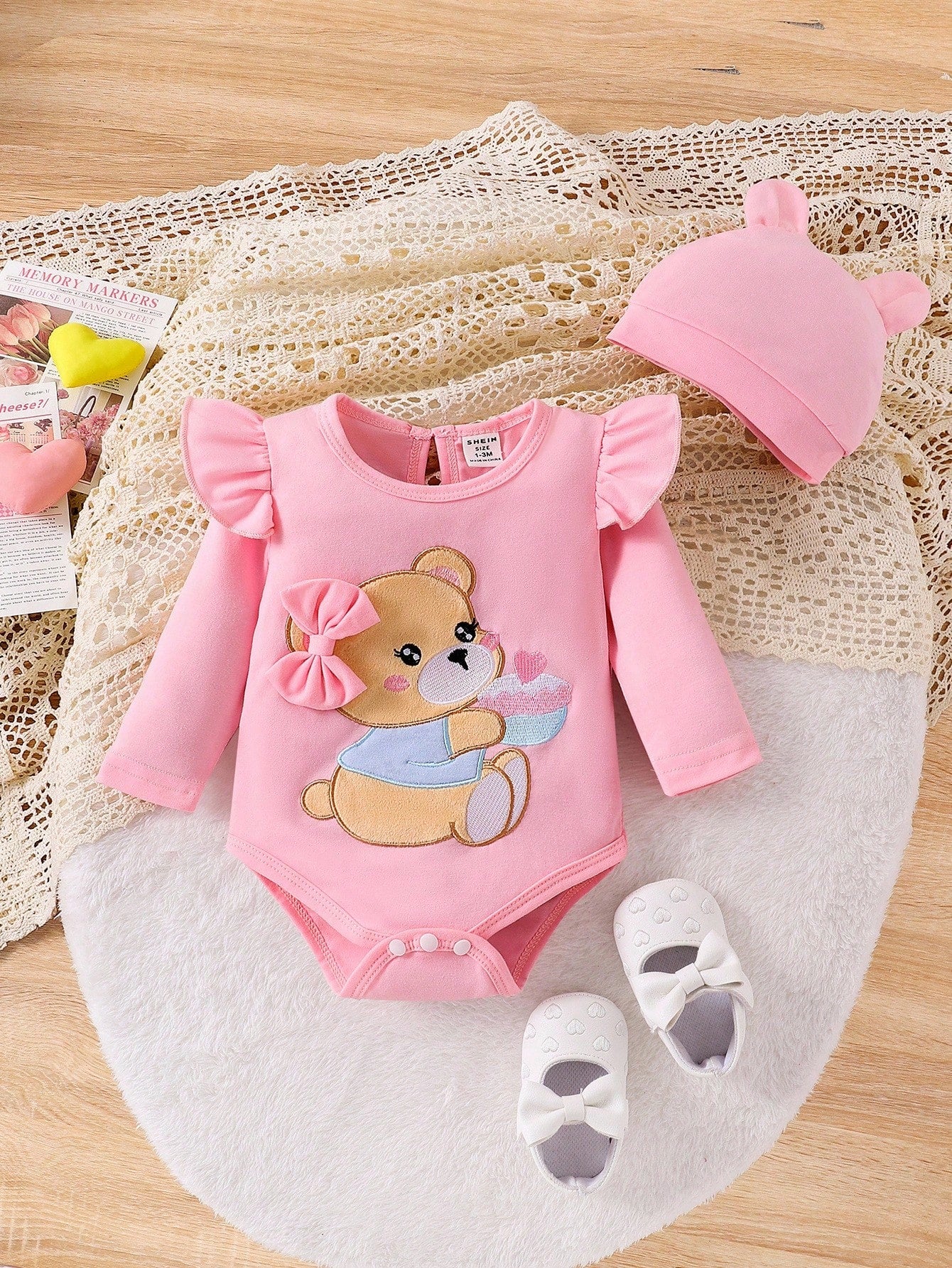 Playful Pals Baby Girls' Bear Printed Bodysuit And Digital Printed Pants Set