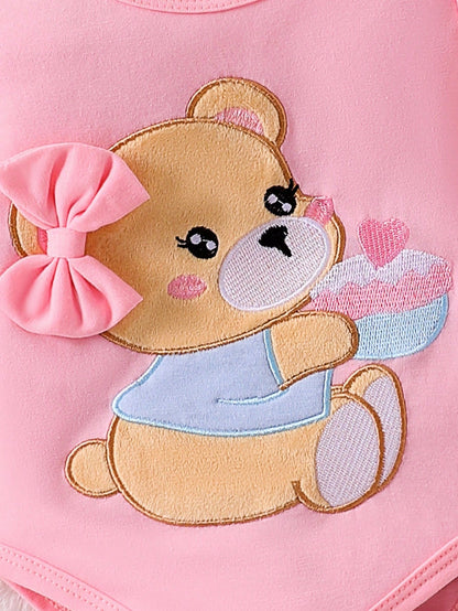 Playful Pals Baby Girls' Bear Printed Bodysuit And Digital Printed Pants Set