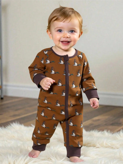 Playful Pals New Ins Style Baby Jumpsuit, Cute Animal Pattern Baby Jumpsuit For Spring, Summer, Daily Wear, Outdoor, Long Sleeve, Fashionable Jumpsuit