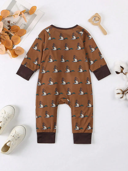 Playful Pals New Ins Style Baby Jumpsuit, Cute Animal Pattern Baby Jumpsuit For Spring, Summer, Daily Wear, Outdoor, Long Sleeve, Fashionable Jumpsuit