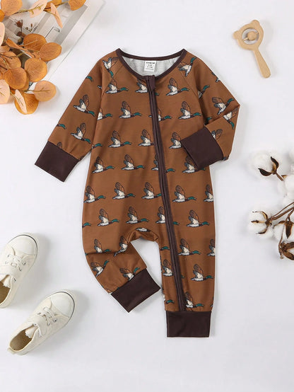 Playful Pals New Ins Style Baby Jumpsuit, Cute Animal Pattern Baby Jumpsuit For Spring, Summer, Daily Wear, Outdoor, Long Sleeve, Fashionable Jumpsuit