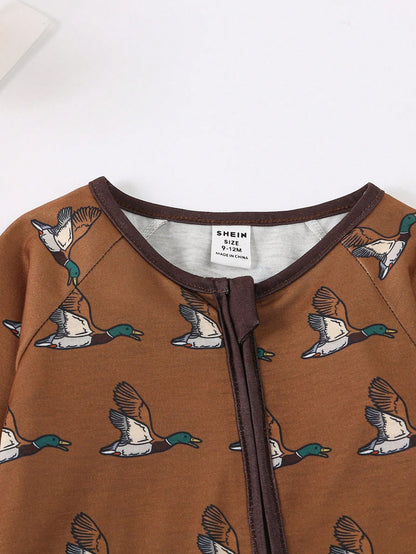 Playful Pals New Ins Style Baby Jumpsuit, Cute Animal Pattern Baby Jumpsuit For Spring, Summer, Daily Wear, Outdoor, Long Sleeve, Fashionable Jumpsuit