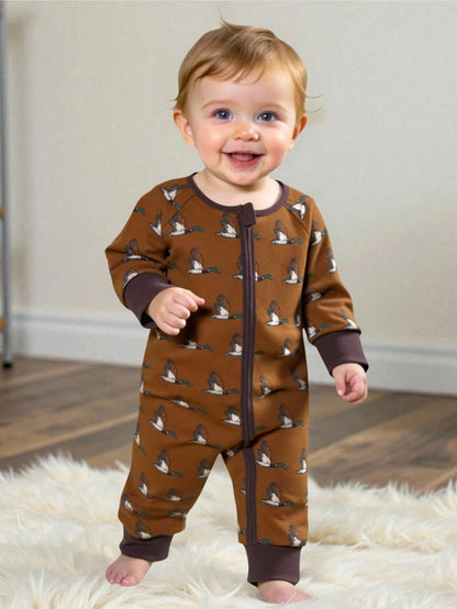Playful Pals New Ins Style Baby Jumpsuit, Cute Animal Pattern Baby Jumpsuit For Spring, Summer, Daily Wear, Outdoor, Long Sleeve, Fashionable Jumpsuit
