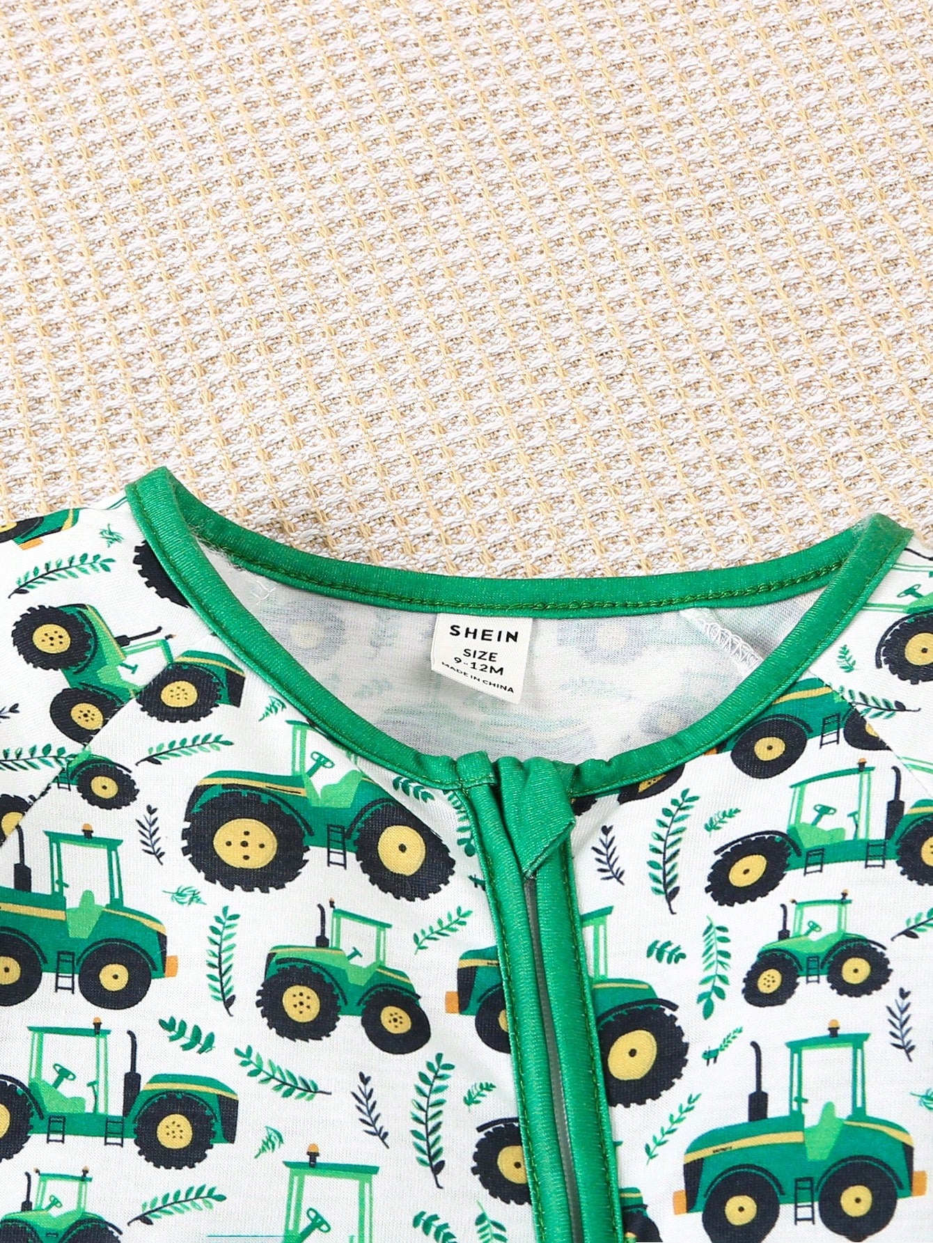 Playful Pals Spring Baby Boys Crawler Jumpsuit With Cute Green Tractor Print Pattern, New Fashion Zipper Design Comfortable & Stylish Jumpsuit