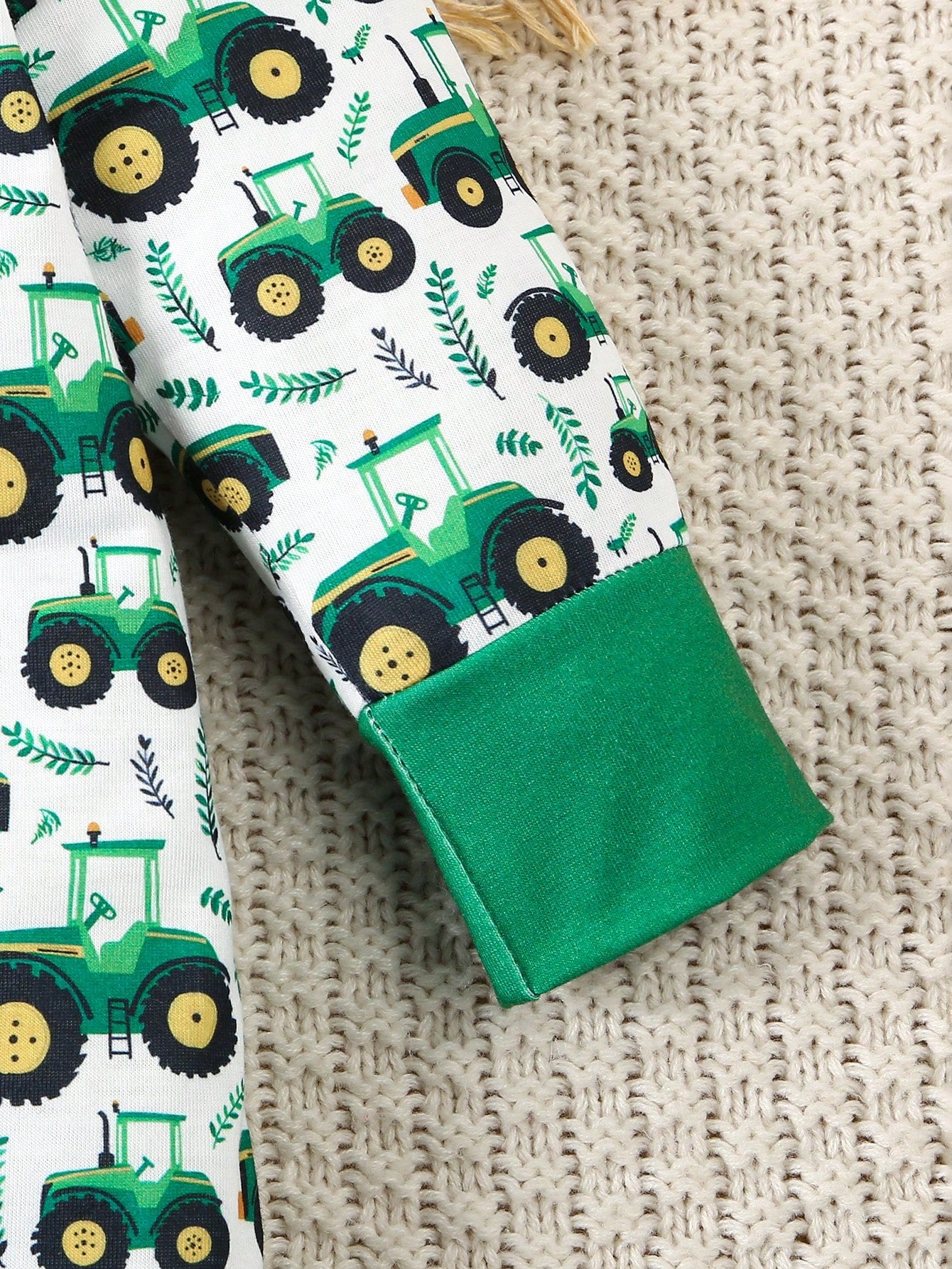 Playful Pals Spring Baby Boys Crawler Jumpsuit With Cute Green Tractor Print Pattern, New Fashion Zipper Design Comfortable & Stylish Jumpsuit
