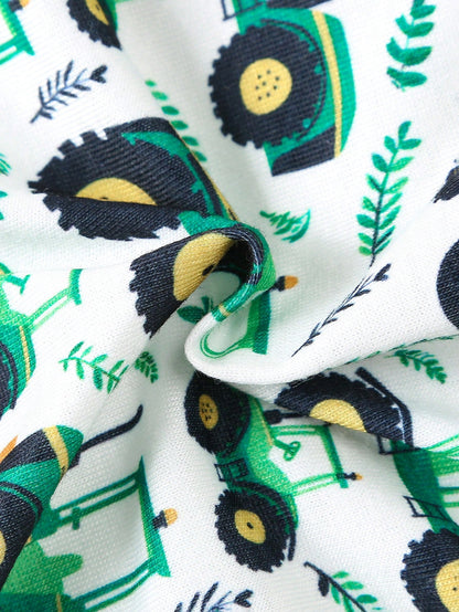 Playful Pals Spring Baby Boys Crawler Jumpsuit With Cute Green Tractor Print Pattern, New Fashion Zipper Design Comfortable & Stylish Jumpsuit