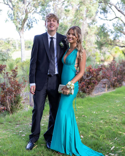 Plunge Pink Mermaid Long Formal Dress