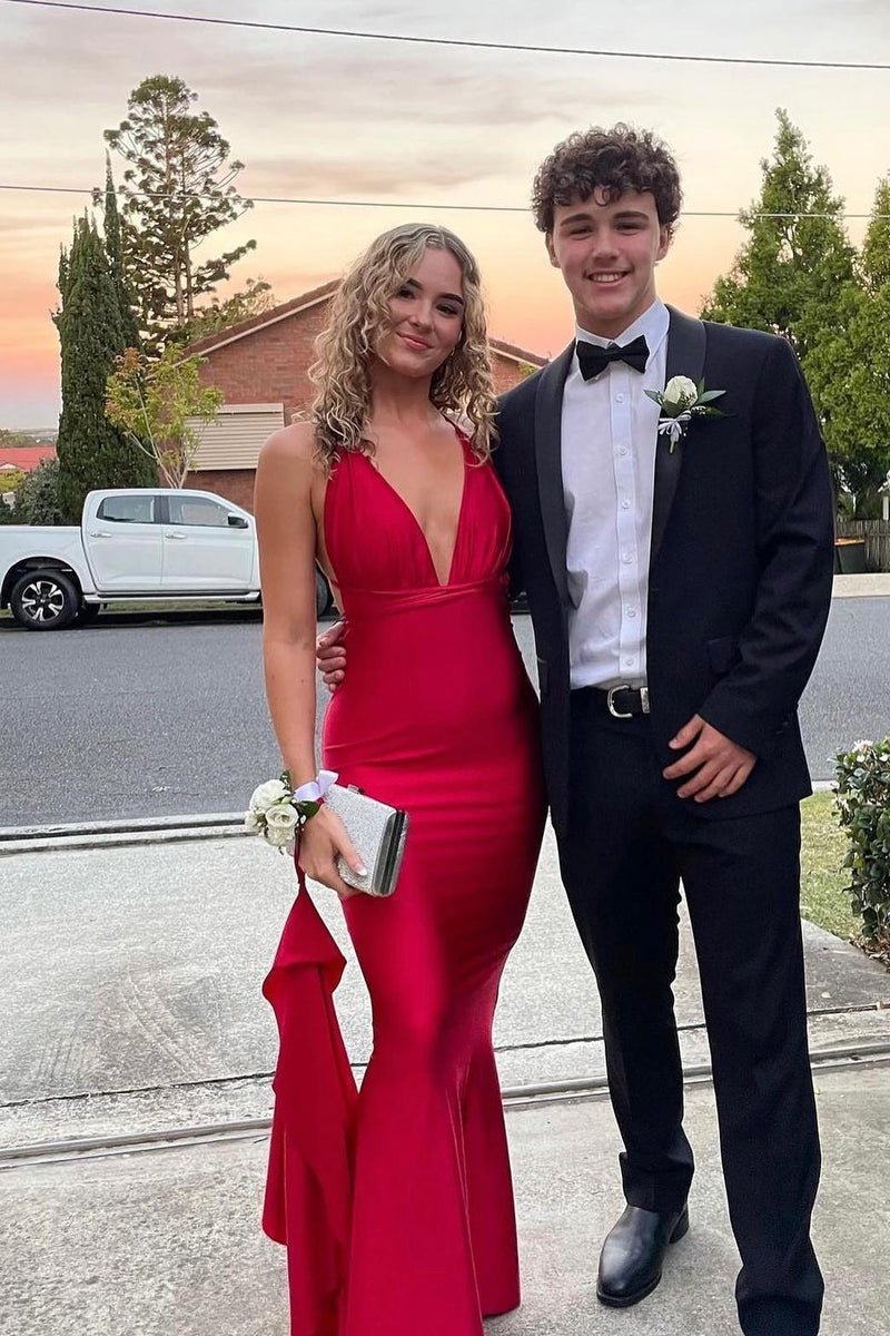 Plunge Pink Mermaid Long Formal Dress
