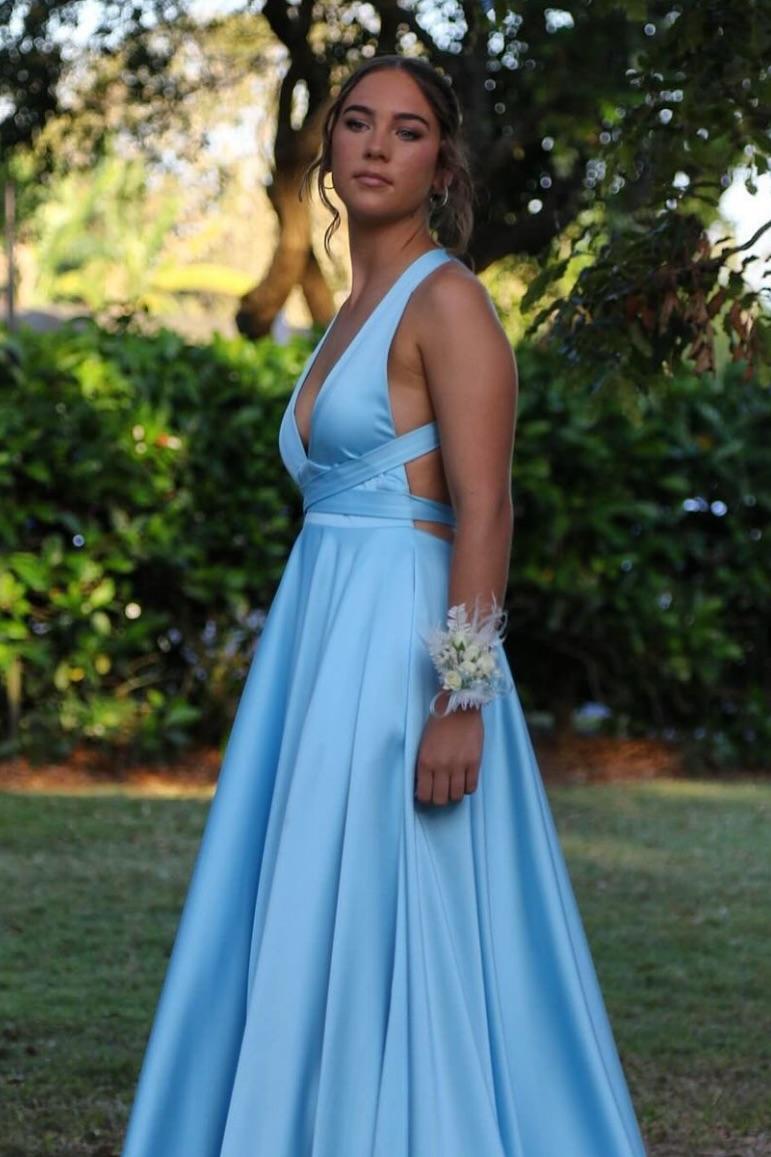 Plunge Yellow A-line Long Formal Dress with Slit