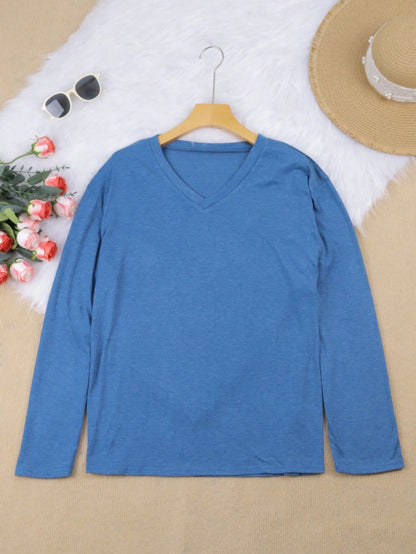 Plus Casual Solid V Neck Simple Fashion T-Shirt Tops