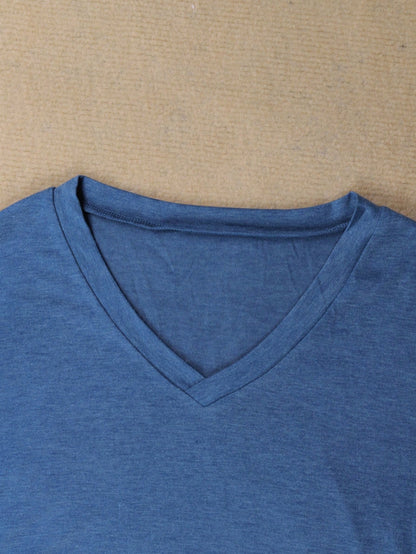 Plus Casual Solid V Neck Simple Fashion T-Shirt Tops