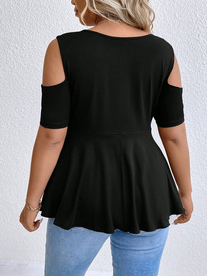 Plus Size Asymmetrical Hem T-Shirt With Cut-Out Shoulder