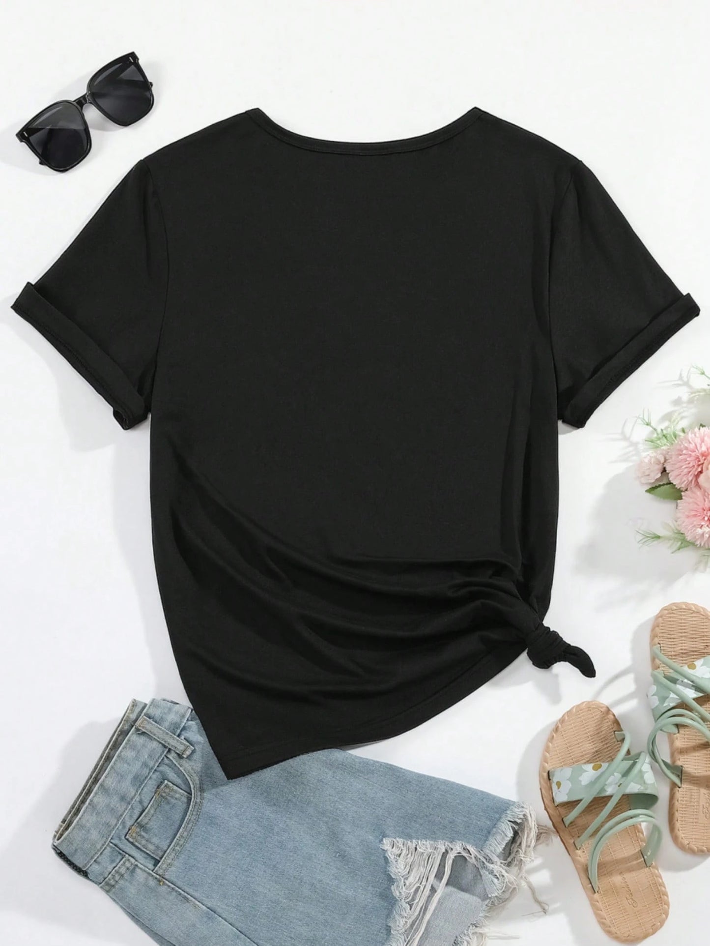 Plus Size Fist Bump Design Print V-Neck Casual T-Shirt