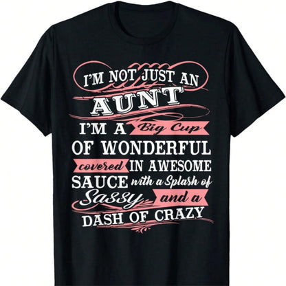 Plus-Size Fun "I Am A Wonderful Auntie" T-Shirt Gift- Humorous Crew Neck T-Shirt, Suitable For Casual Wear In Spring And Summer.