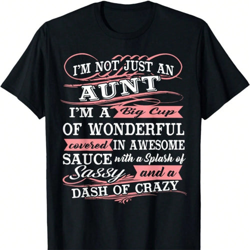 Plus-Size Fun "I Am A Wonderful Auntie" T-Shirt Gift- Humorous Crew Neck T-Shirt, Suitable For Casual Wear In Spring And Summer.