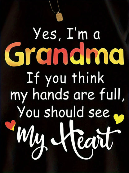 Plus Size Letter Grandma Print T-Shirt, Casual Short Sleeve Top For Spring & Summer, Women's Plus Size Clothing