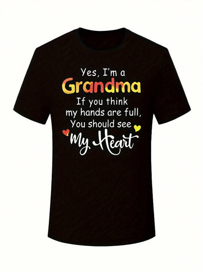 Plus Size Letter Grandma Print T-Shirt, Casual Short Sleeve Top For Spring & Summer, Women's Plus Size Clothing