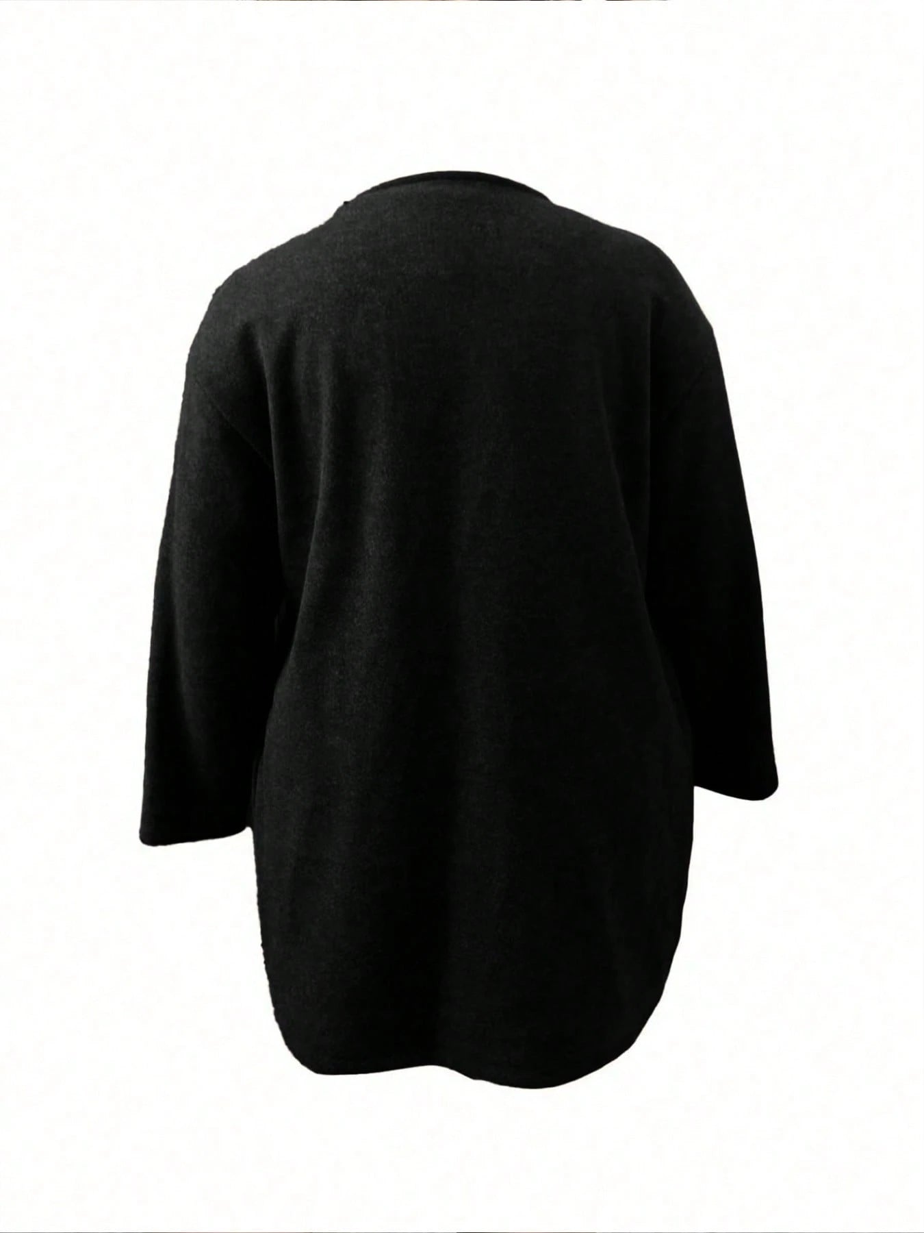 Plus Size Mid-Length Coat, Front Button Closure, Round Neck, Long Sleeve, Solid Color Coat, Autumn/Winter Spring
