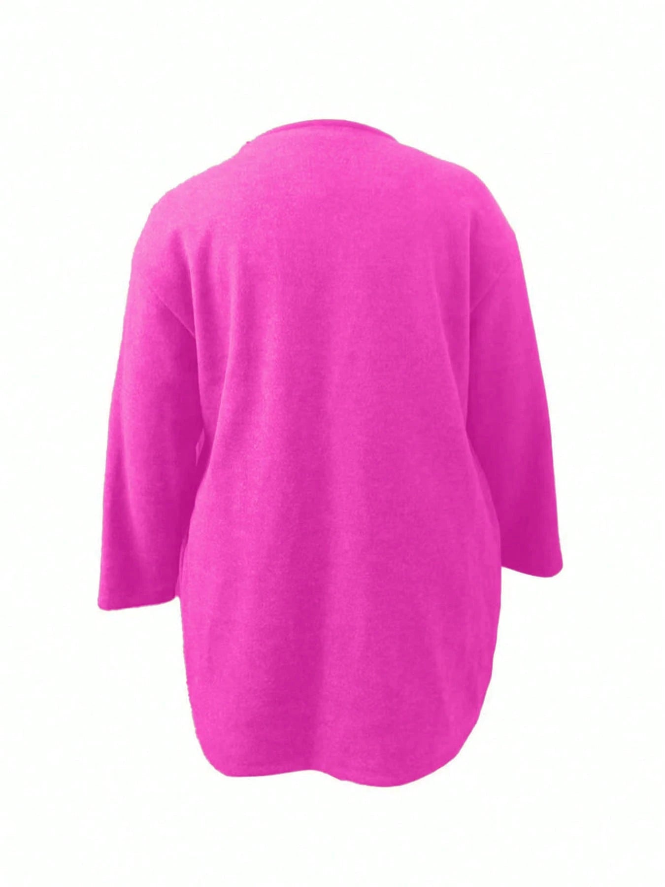 Plus Size Mid-Length Coat, Front Button Closure, Round Neck, Long Sleeve, Solid Color Coat, Autumn/Winter Spring