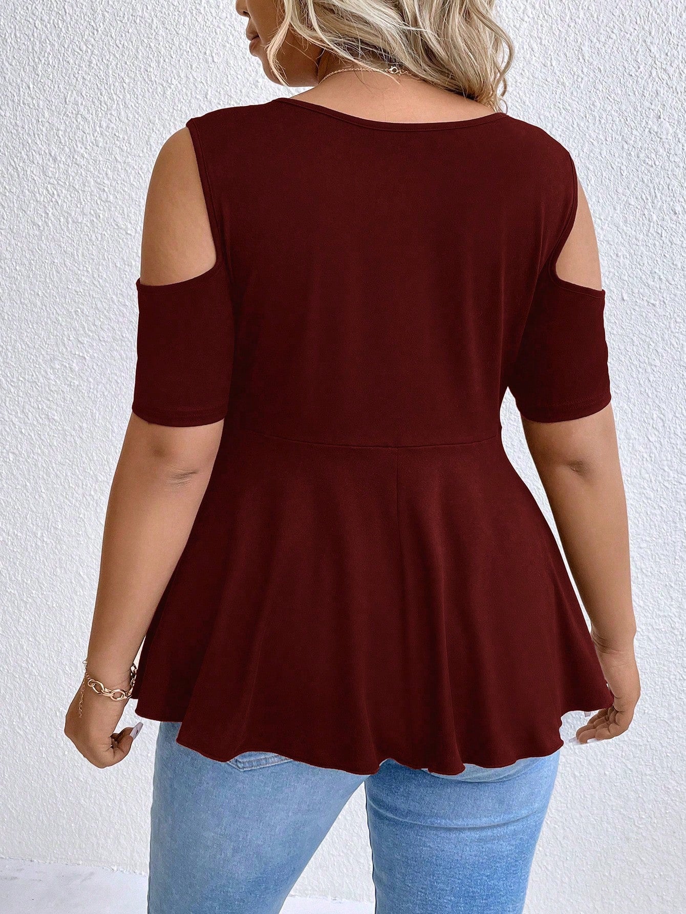Plus Size Off Shoulder Solid Color Casual T-Shirt, Fashionable For Summer