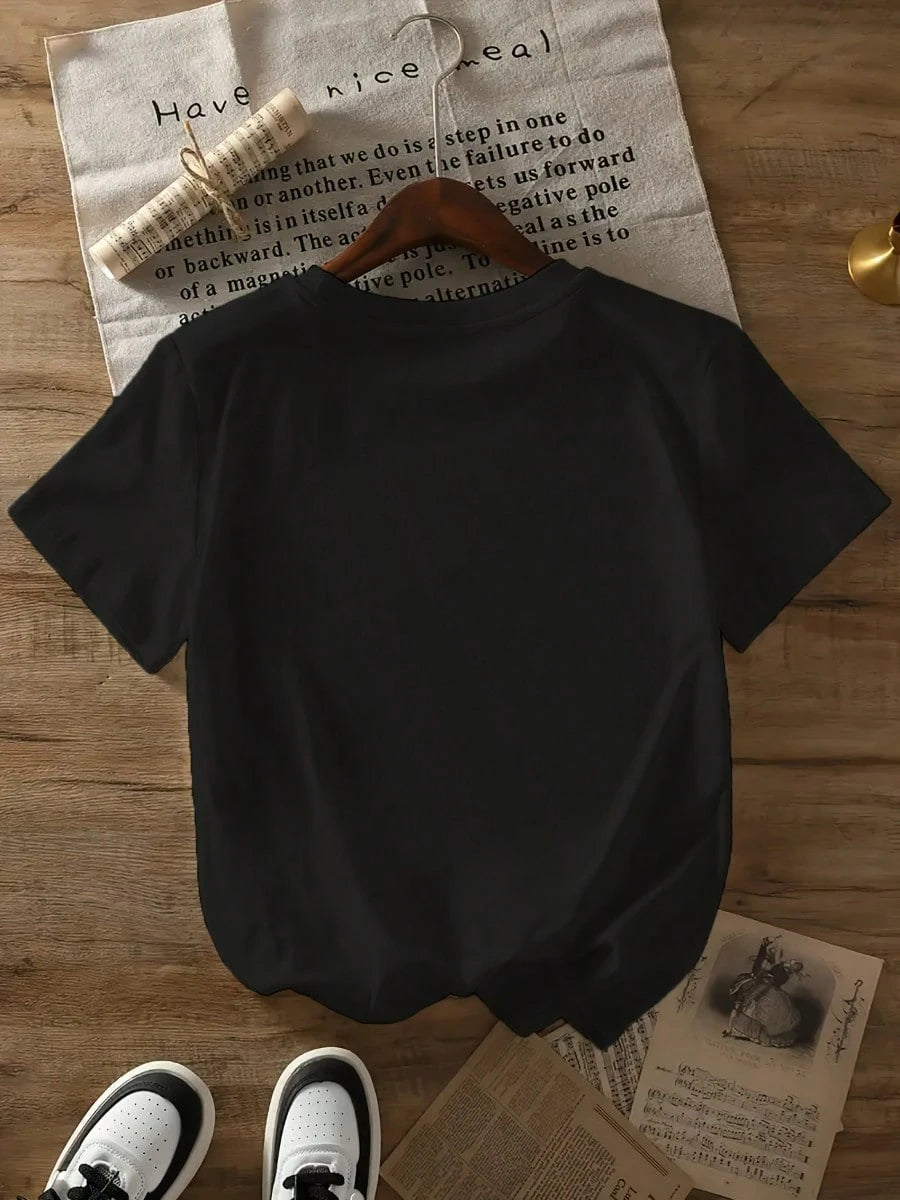 Plus Size- Plus Size- Casual Short-Sleeve Round-Neck T-Shirt With A Printed Letter Design, Suitable For Spring And Summer
