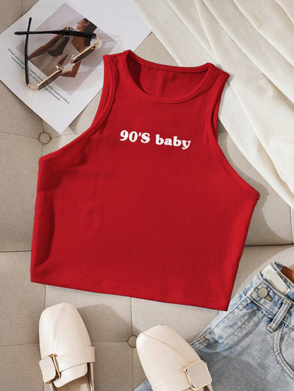 Plus Size Summer Casual Letter Print Tank Top