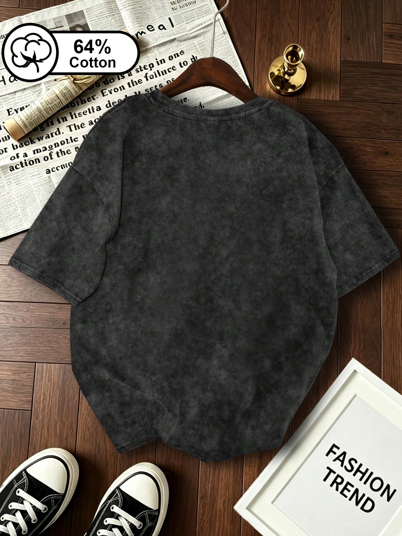 Plus Size Summer Women's T-Shirt With An Ironic "I'm Fine" Letter Print, Suitable For Everyday Wear, Retro Washed Round Neck Casual Top Black