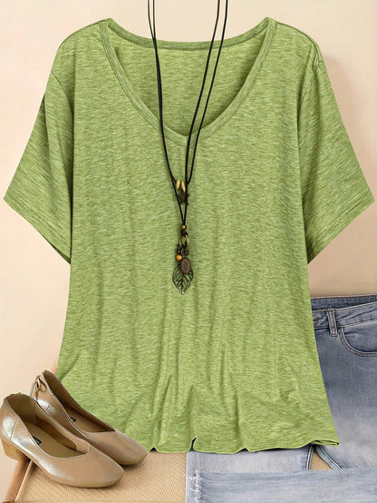 Plus Size V-Neck Short Sleeve Casual Top