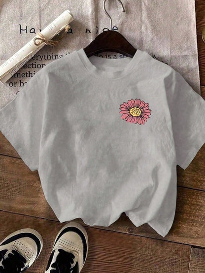 Plus Size Women Casual Floral & Slogan Print Short Sleeve Round Neck T-Shirt Summer