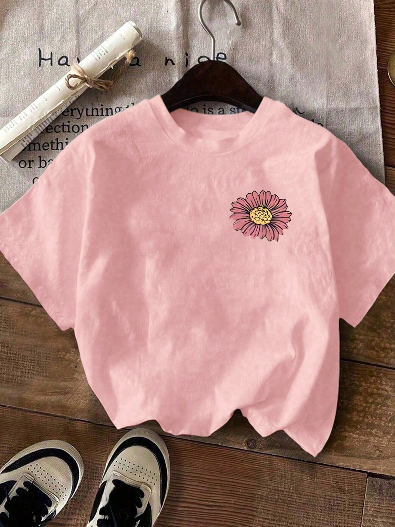 Plus Size Women Casual Floral & Slogan Print Short Sleeve Round Neck T-Shirt Summer