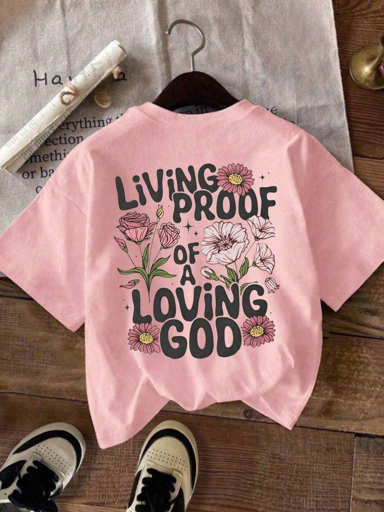 Plus Size Women Casual Floral & Slogan Print Short Sleeve Round Neck T-Shirt Summer