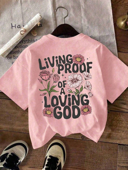 Plus Size Women Casual Floral & Slogan Print Short Sleeve Round Neck T-Shirt Summer