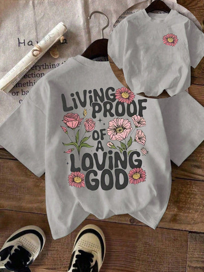 Plus Size Women Casual Floral & Slogan Print Short Sleeve Round Neck T-Shirt Summer