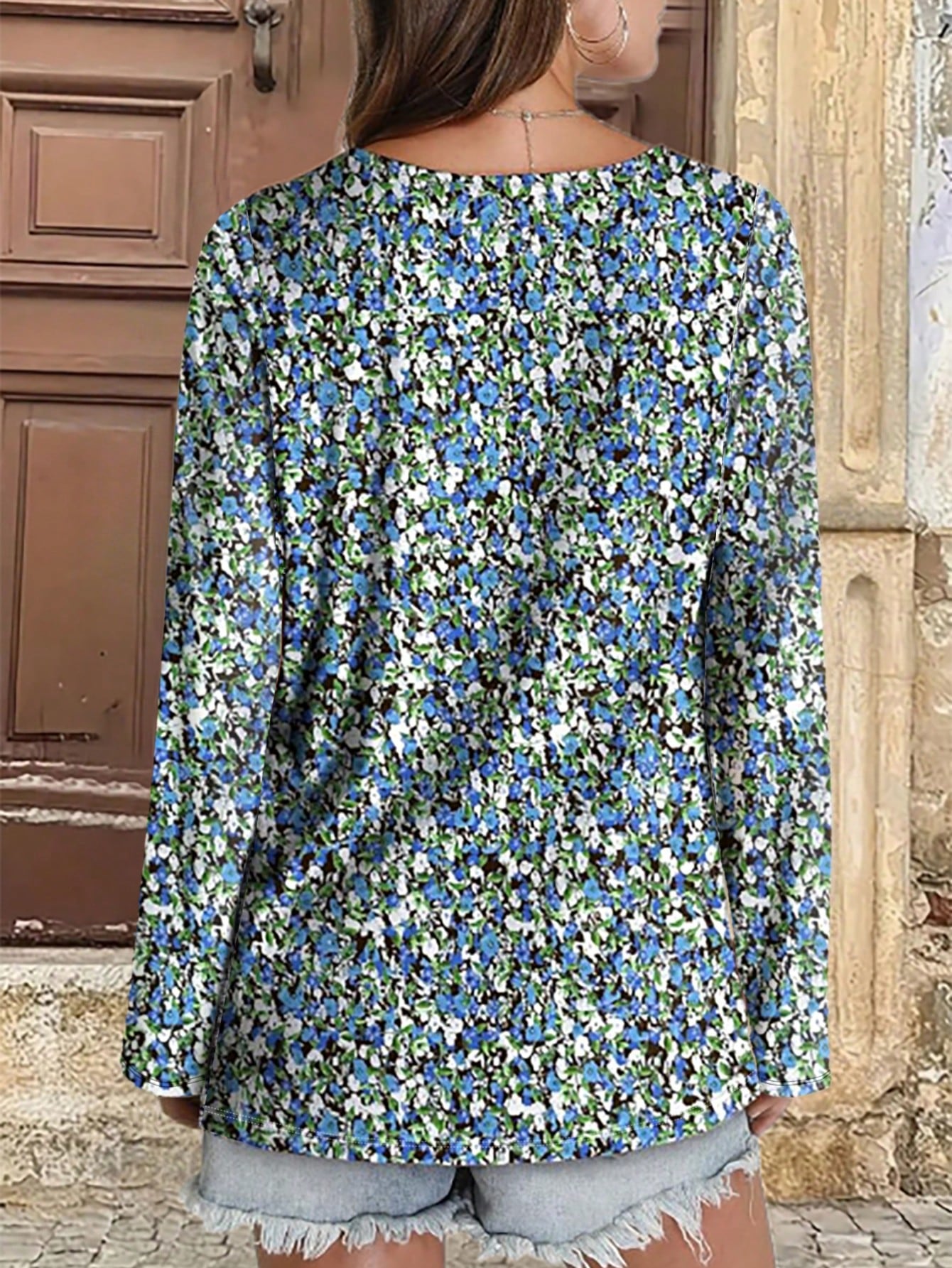 Plus Size Women Floral Print Casual Long Sleeve T-Shirt, Spring/Autumn