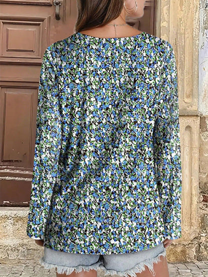 Plus Size Women Floral Print Casual Long Sleeve T-Shirt, Spring/Autumn