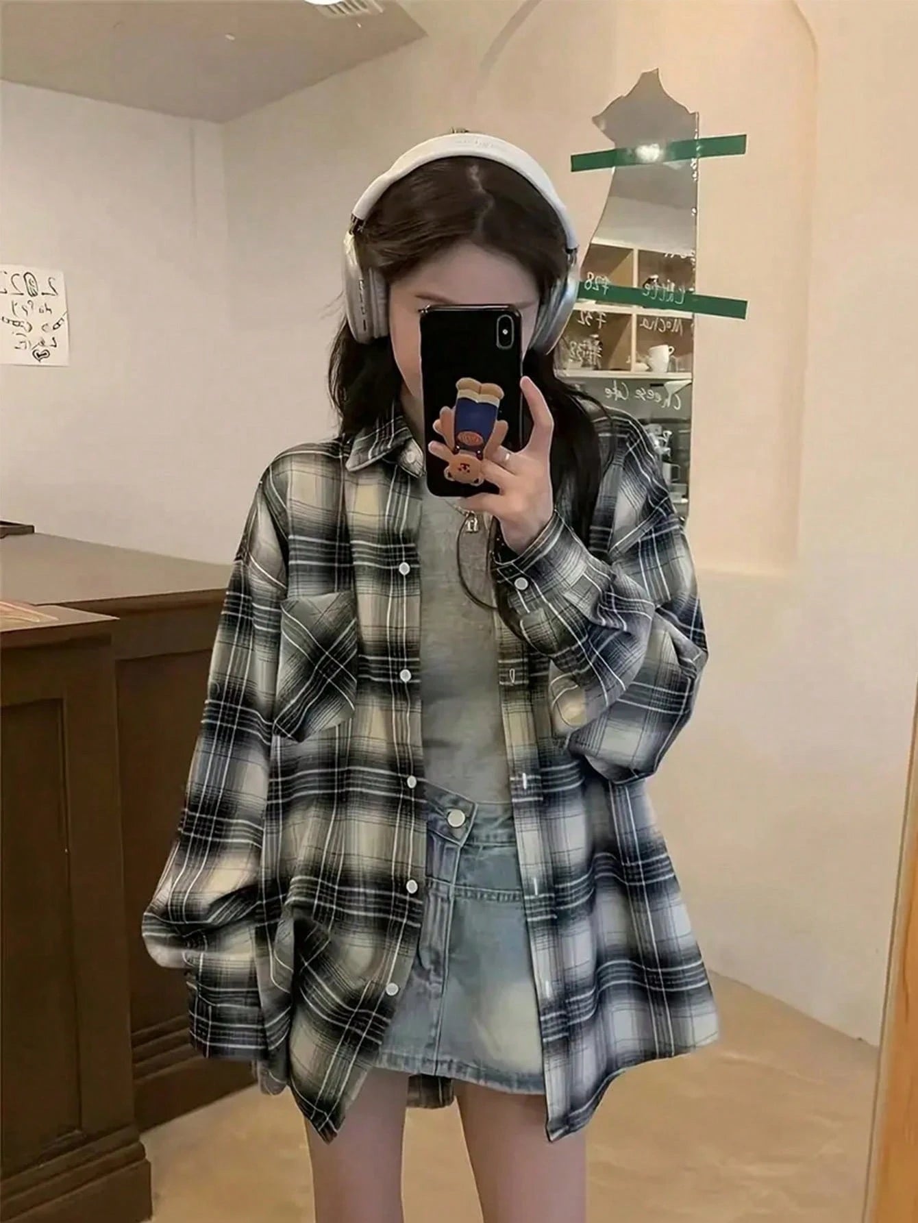 Plus Size Women Plaid Collared Button Down Shirt, Casual Loose Fit College Style, Versatile For Daily Wear And Commuting, Spring & Autumn