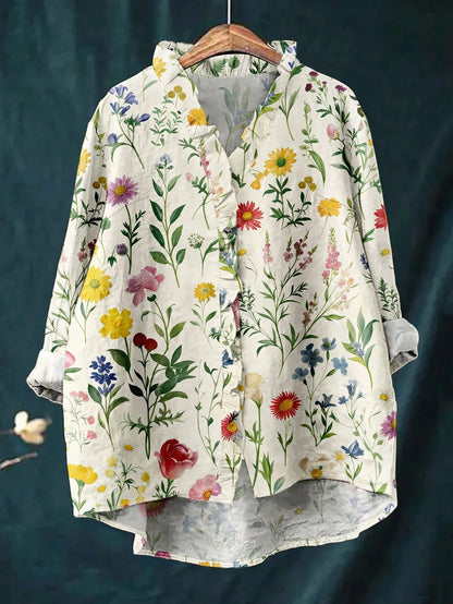 Plus Size Women Ruffle Trim Long Sleeve Regular Fit Casual Blouse, Suitable For Daily Office Wear White Spring