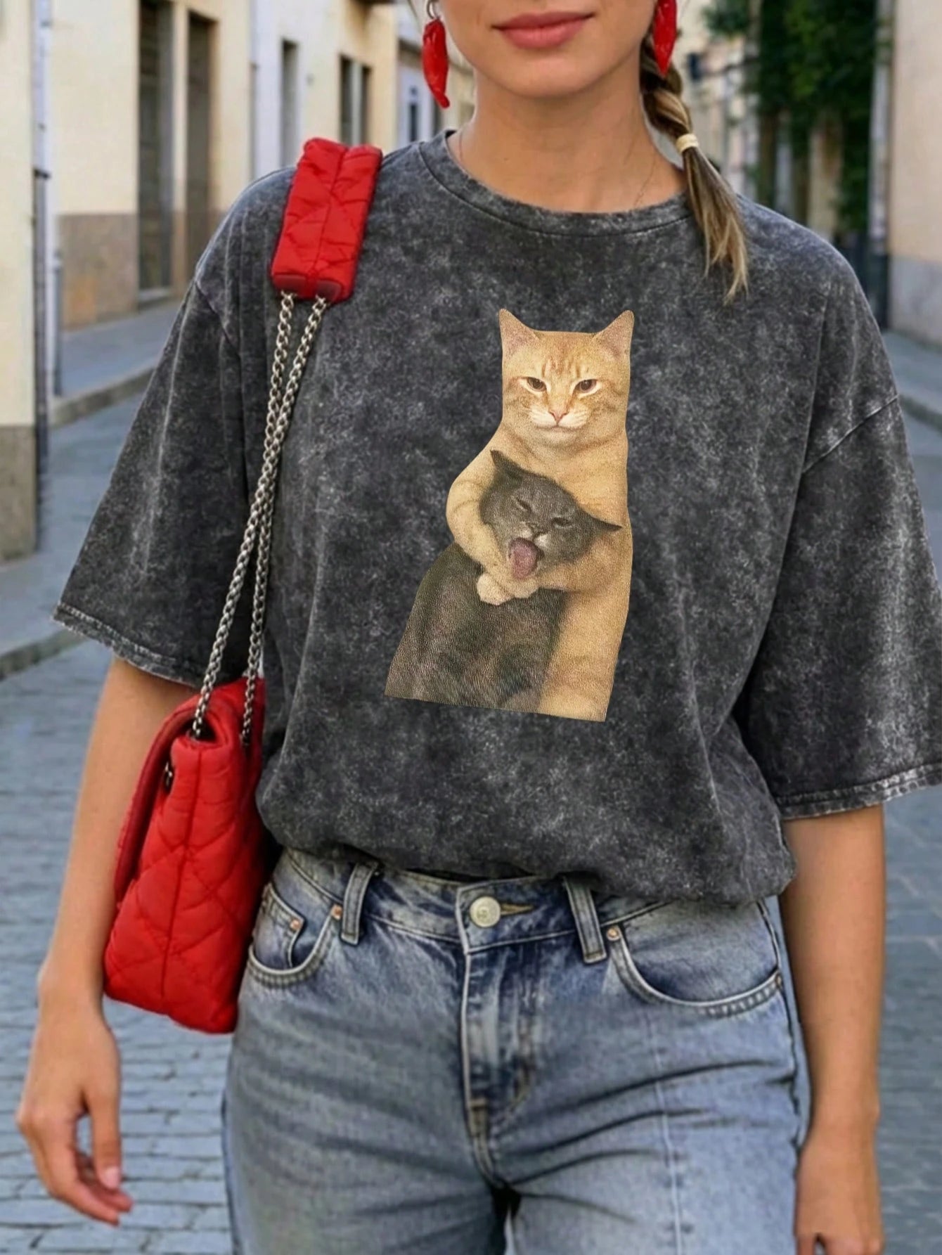 Plus Size Women's Casual Clothing, Snowflake Pattern Fabric, Comfortable Casual Top, Vintage T-Shirt, Spring/Summer/Autumn Plus Size Apparel
