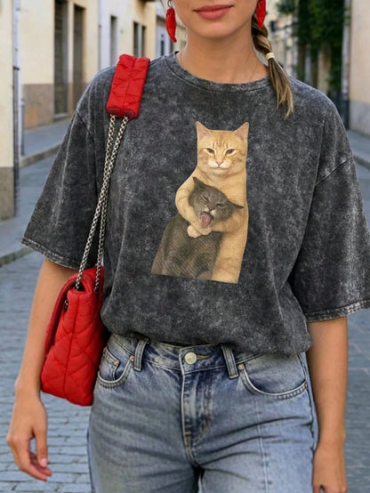 Plus Size Women's Casual Clothing, Snowflake Pattern Fabric, Comfortable Casual Top, Vintage T-Shirt, Spring/Summer/Autumn Plus Size Apparel