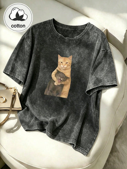 Plus Size Women's Casual Clothing, Snowflake Pattern Fabric, Comfortable Casual Top, Vintage T-Shirt, Spring/Summer/Autumn Plus Size Apparel