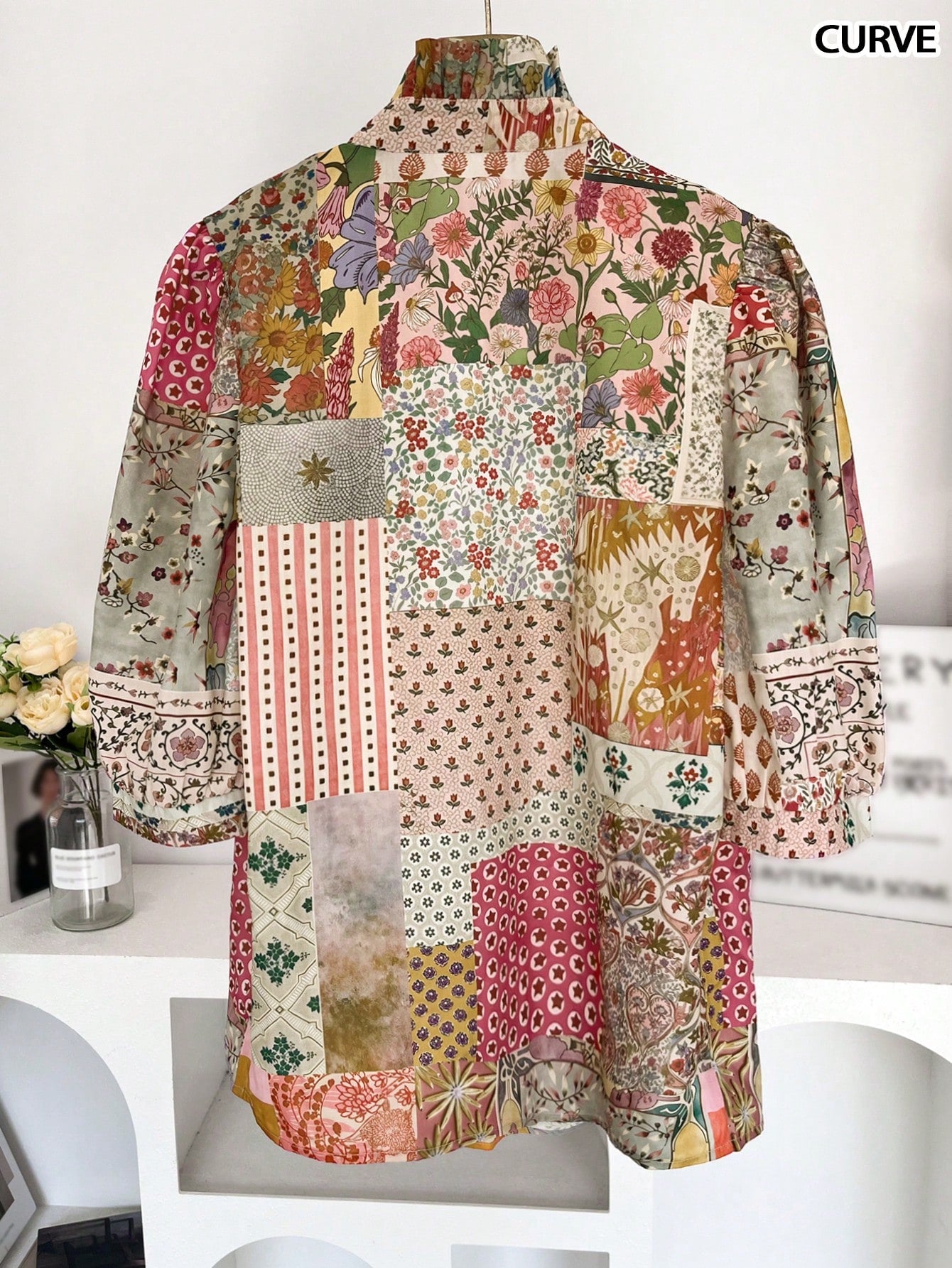 Plus Size Women's Casual Holiday Floral Ruffle Loose Half Sleeve Lantern Sleeve Blouse, Spring/Summer Vacation