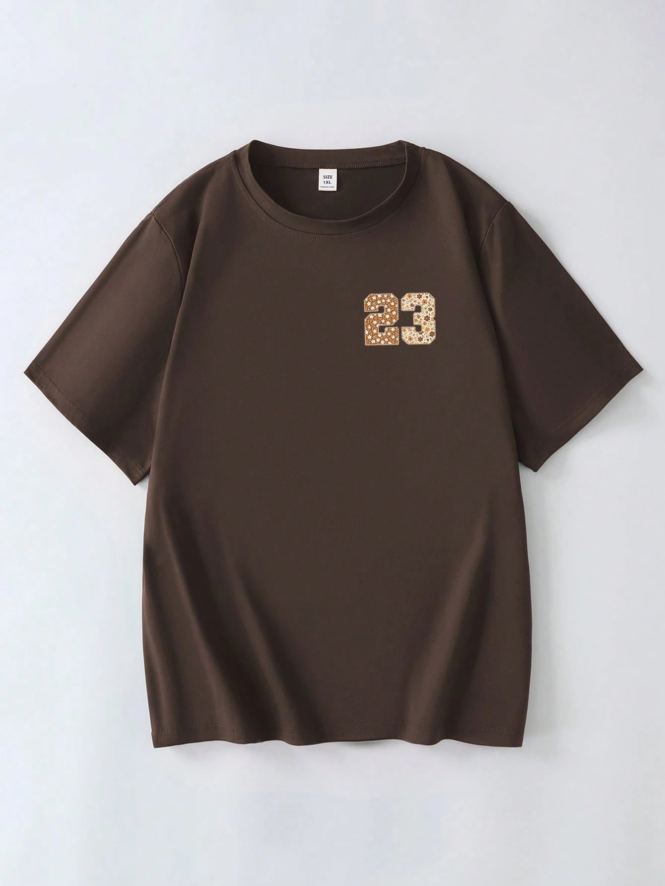 Plus Size Women's Casual Round Neck Short Sleeve T-Shirt, Vintage Autumn Faith Design Summer Brown