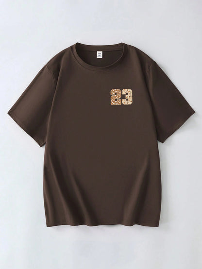 Plus Size Women's Casual Round Neck Short Sleeve T-Shirt, Vintage Autumn Faith Design Summer Brown