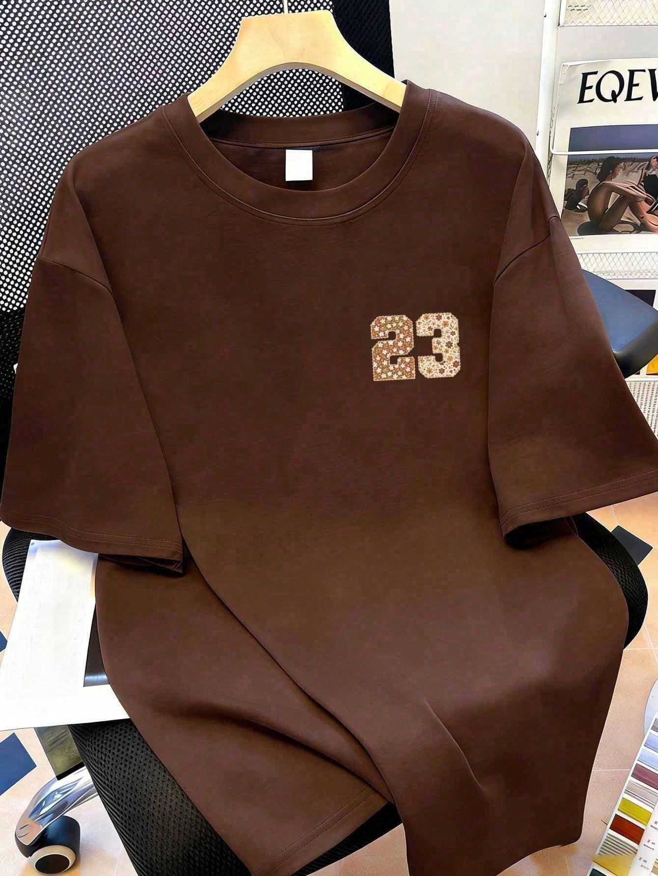 Plus Size Women's Casual Round Neck Short Sleeve T-Shirt, Vintage Autumn Faith Design Summer Brown