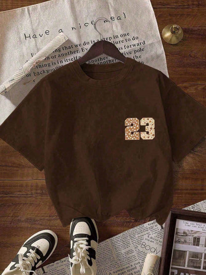 Plus Size Women's Casual Round Neck Short Sleeve T-Shirt, Vintage Autumn Faith Design Summer Brown