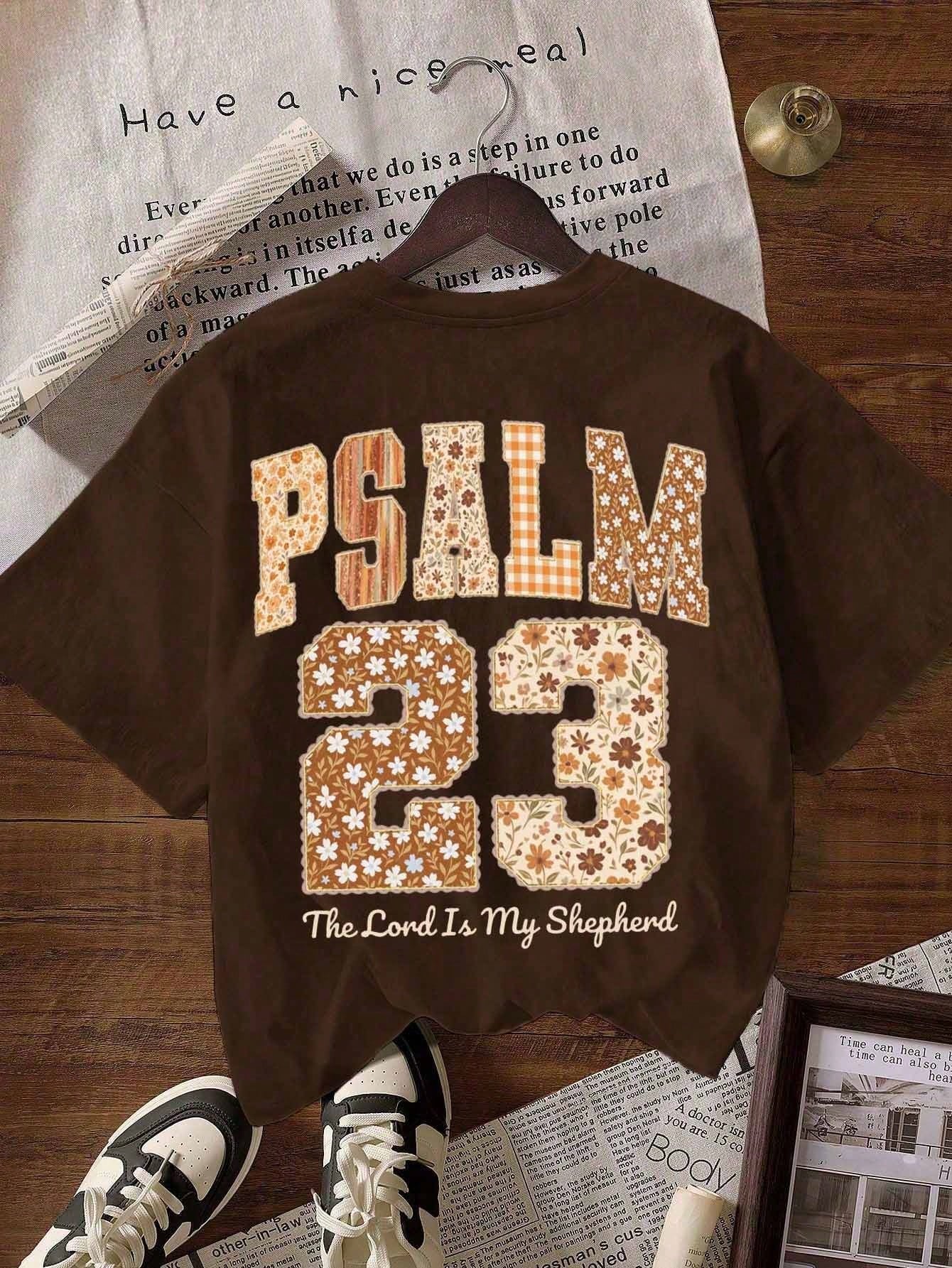 Plus Size Women's Casual Round Neck Short Sleeve T-Shirt, Vintage Autumn Faith Design Summer Brown
